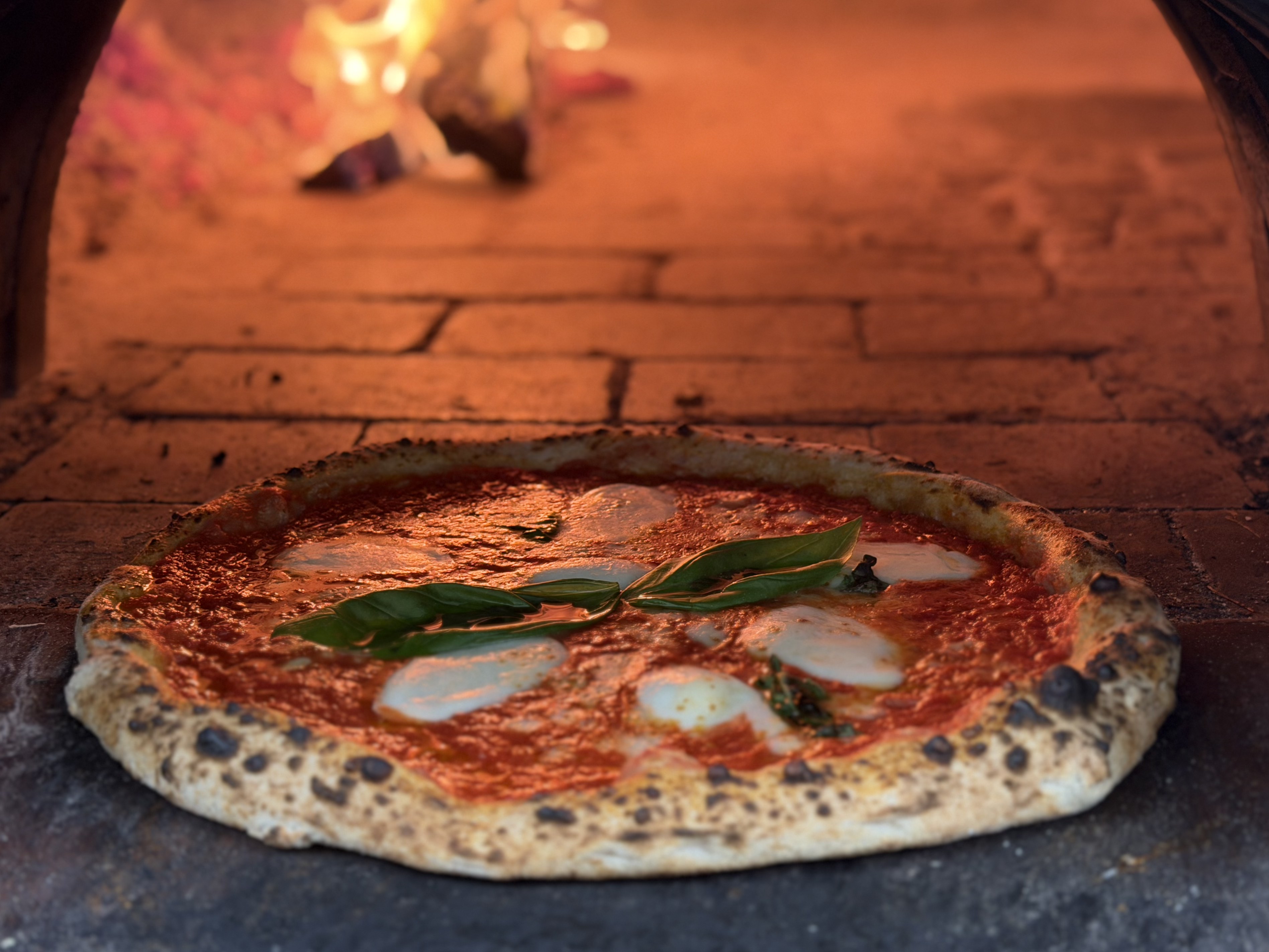 Pizza margherita nel forno a legna